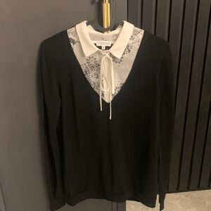 Luxurious Claudie Pierlot 100% wool sweater with integrated lace collar